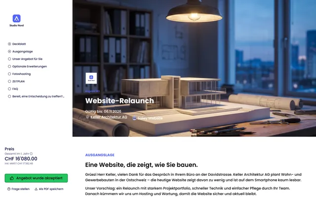 Saley: Kundenansicht – Angebot wurde akzeptiert
